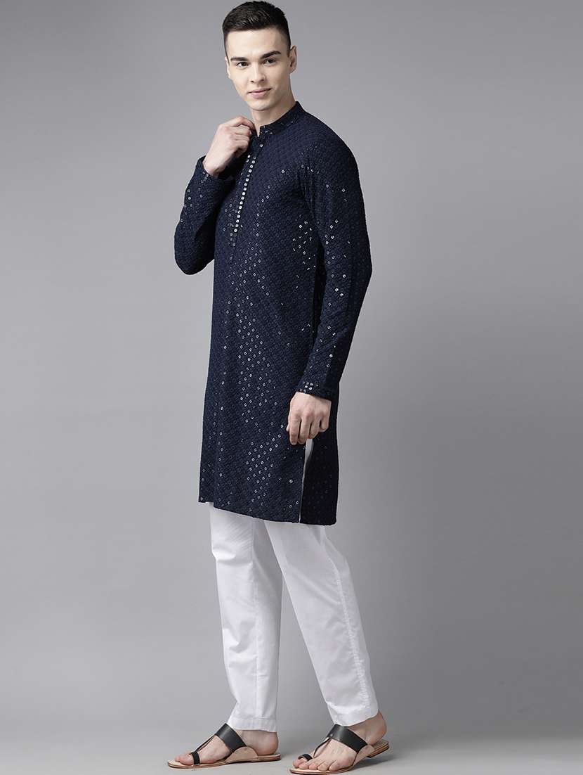 men mandarin neck long sleeve kurta - 22391999 -  Standard Image - 3