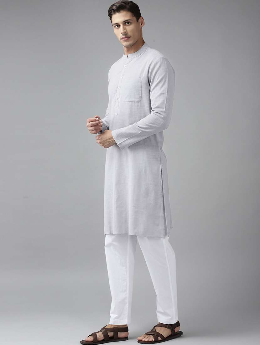 men mandarin neck long sleeve kurta - 22392009 -  Standard Image - 3