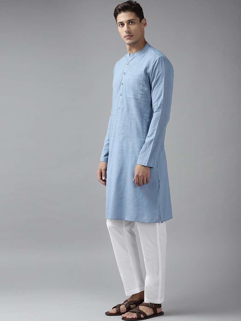 men mandarin neck long sleeve kurta - 22392018 -  Standard Image - 3