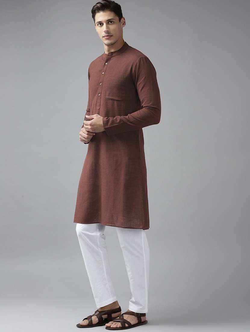 men mandarin neck long sleeve kurta - 22392021 -  Standard Image - 3