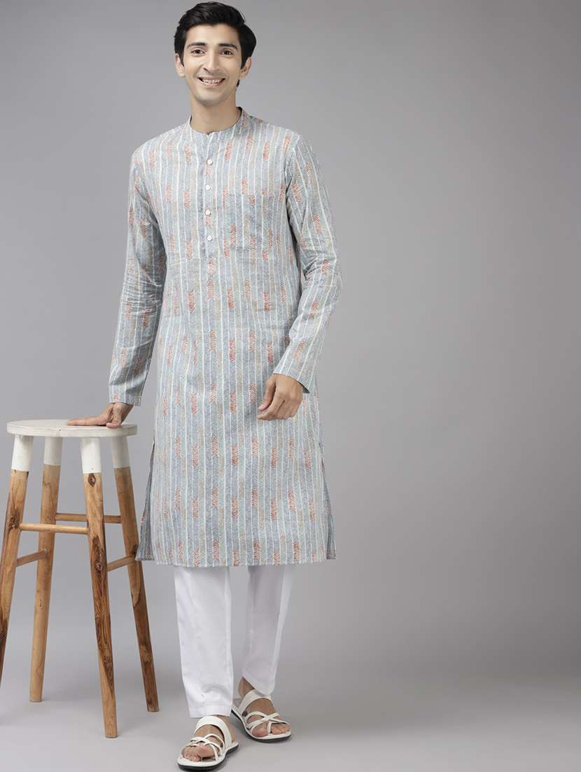 men mandarin neck long sleeve kurta