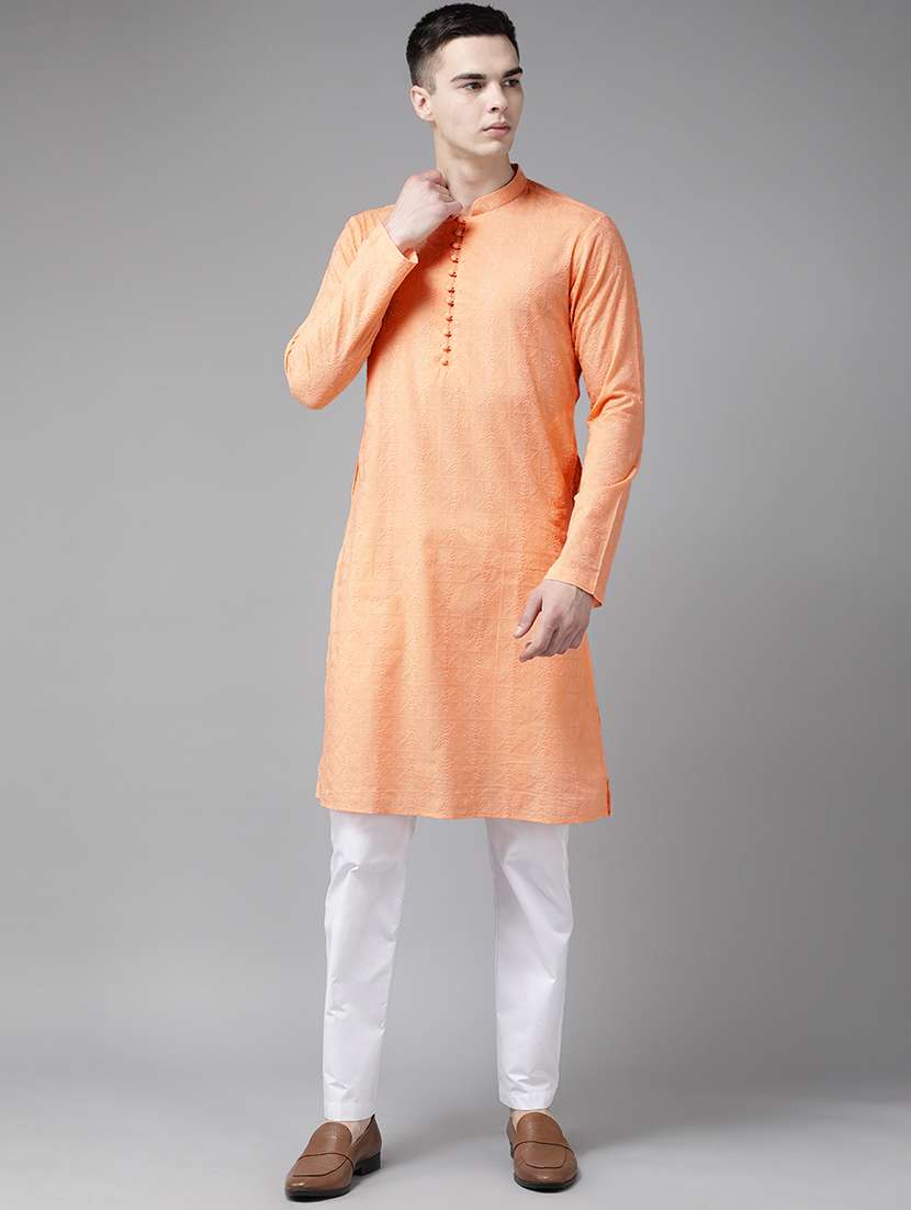 men mandarin neck long sleeve kurta