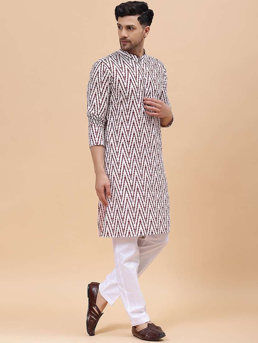 men mandarin neck long sleeve kurta - 22392069 -  Standard Image - 3