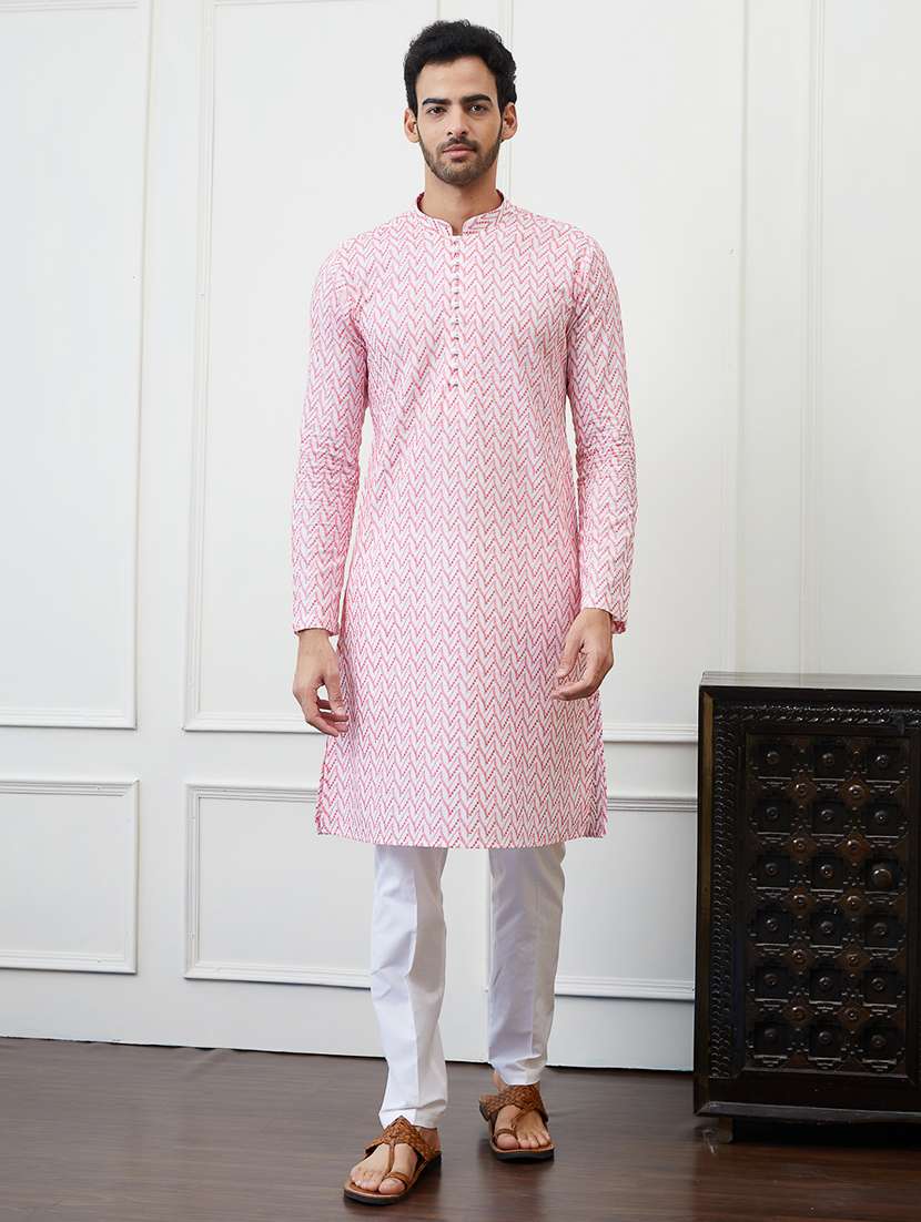 men mandarin neck long sleeve kurta