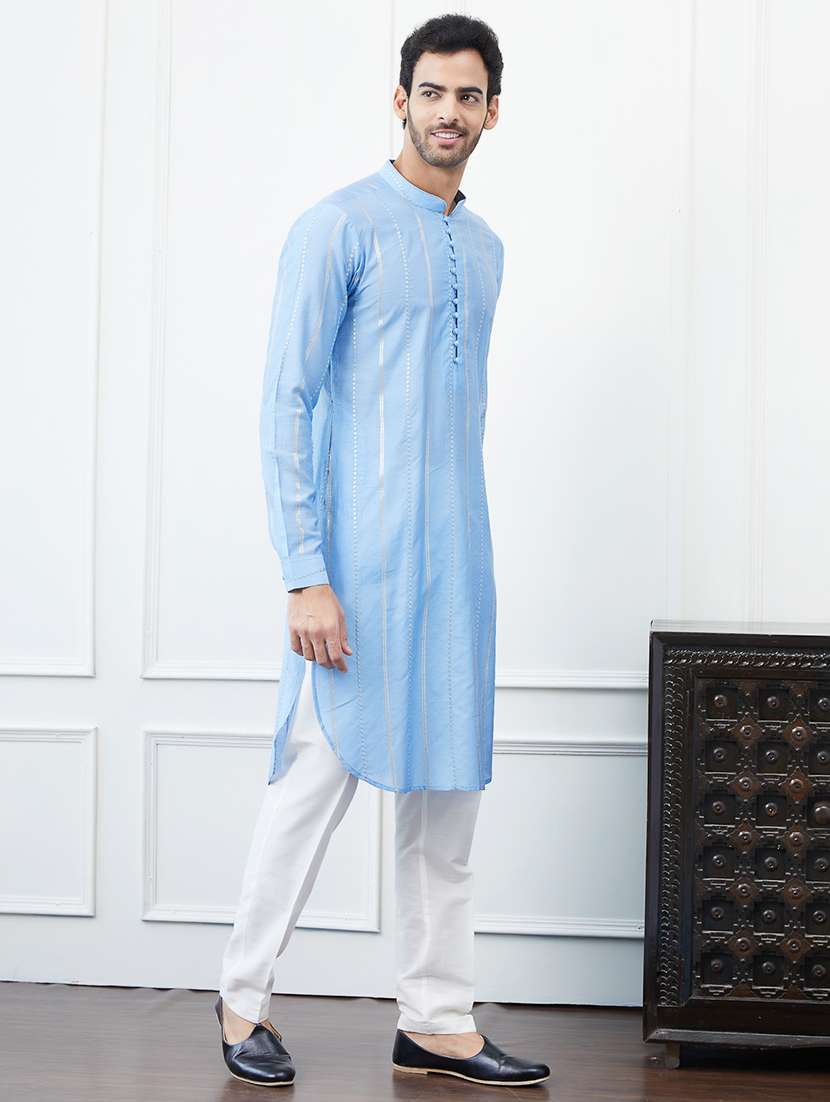 men mandarin neck long sleeve kurta - 22392091 -  Standard Image - 3
