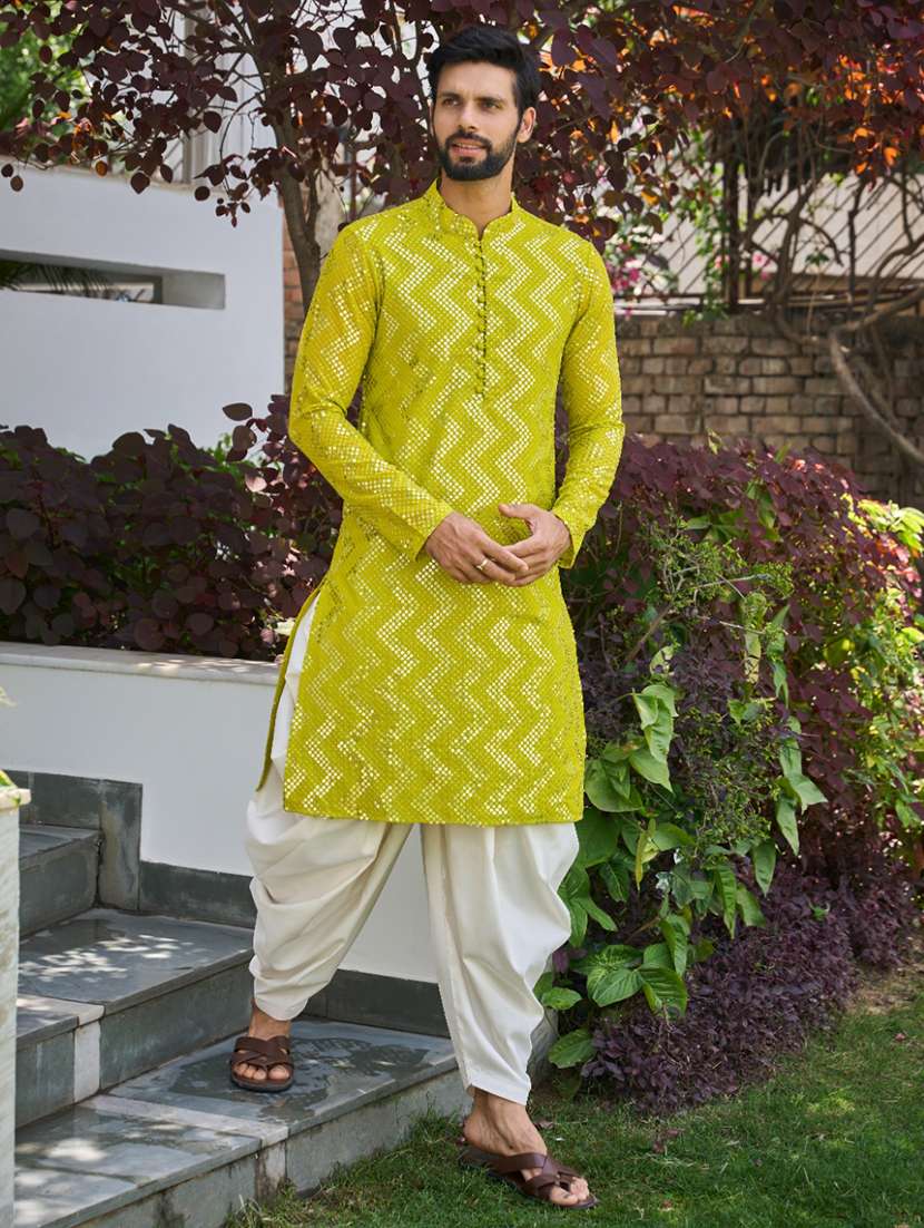men mandarin neck long sleeve kurta