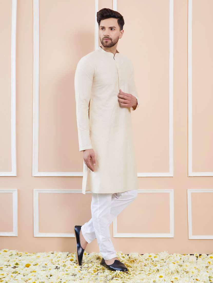 men mandarin neck long sleeve kurta - 22392095 -  Standard Image - 3