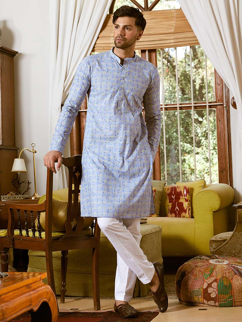 men mandarin neck long sleeve kurta