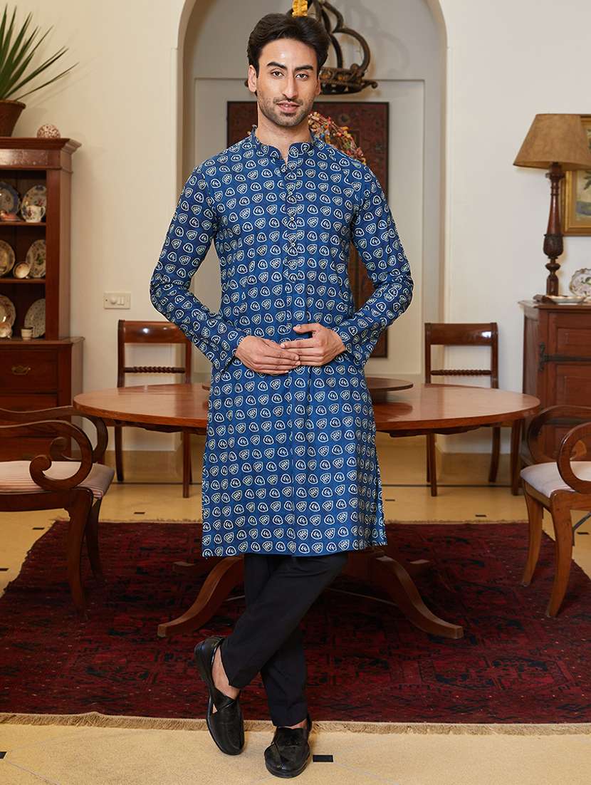 men mandarin neck long sleeve kurta