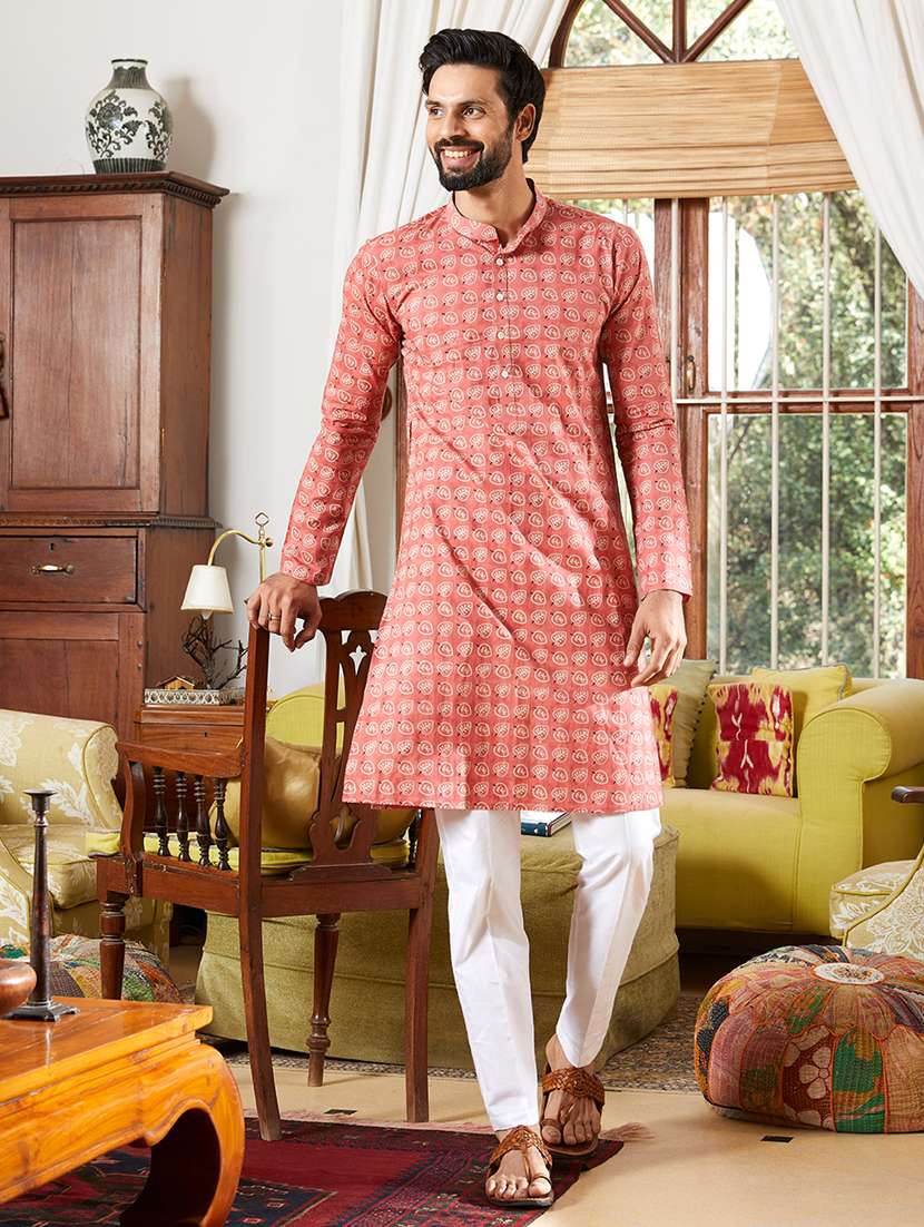 men mandarin neck long sleeve kurta