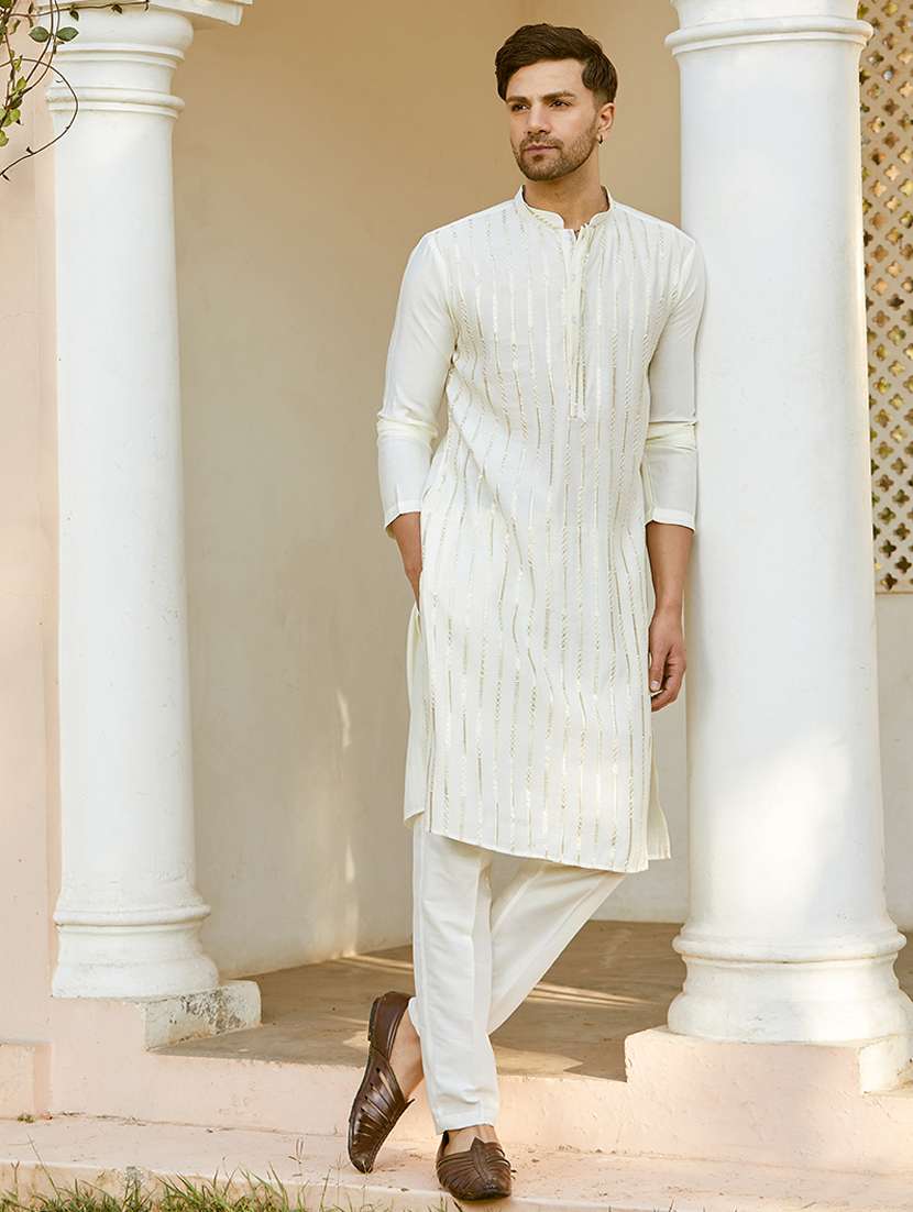 men self design long sleeve kurta - 22392104 -  Standard Image - 3