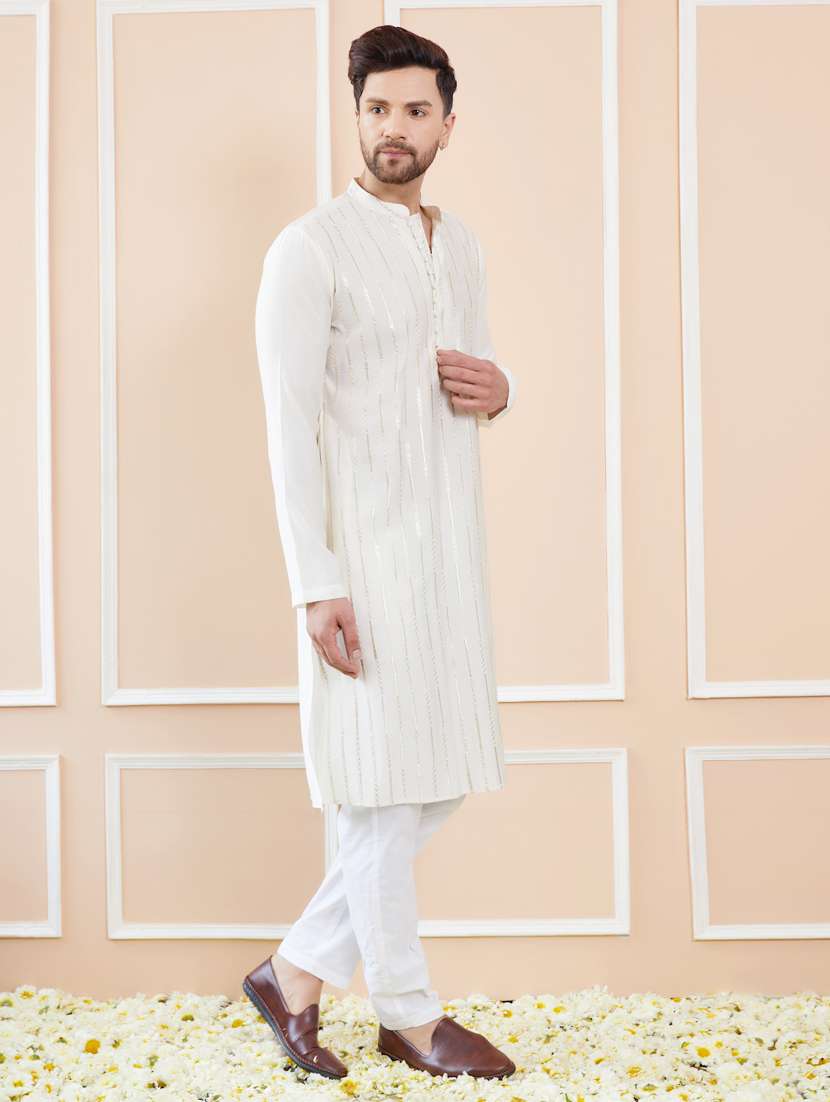 men self design long sleeve kurta - 22392105 -  Standard Image - 3