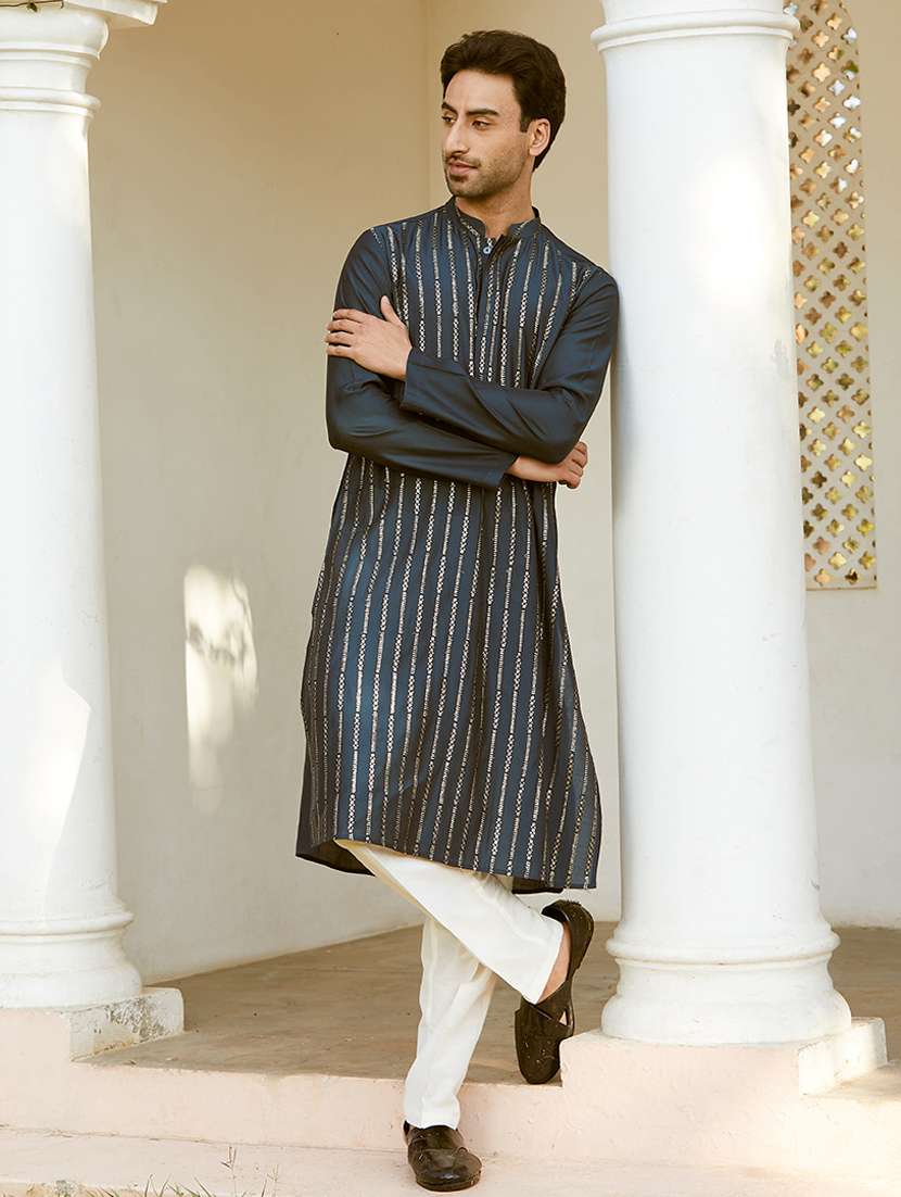 men self design long sleeve kurta - 22392106 -  Standard Image - 3