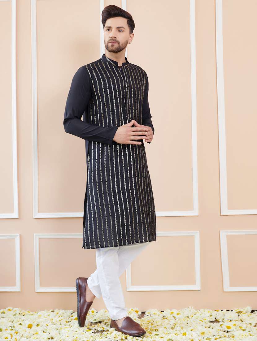 men self design long sleeve kurta - 22392107 -  Standard Image - 3