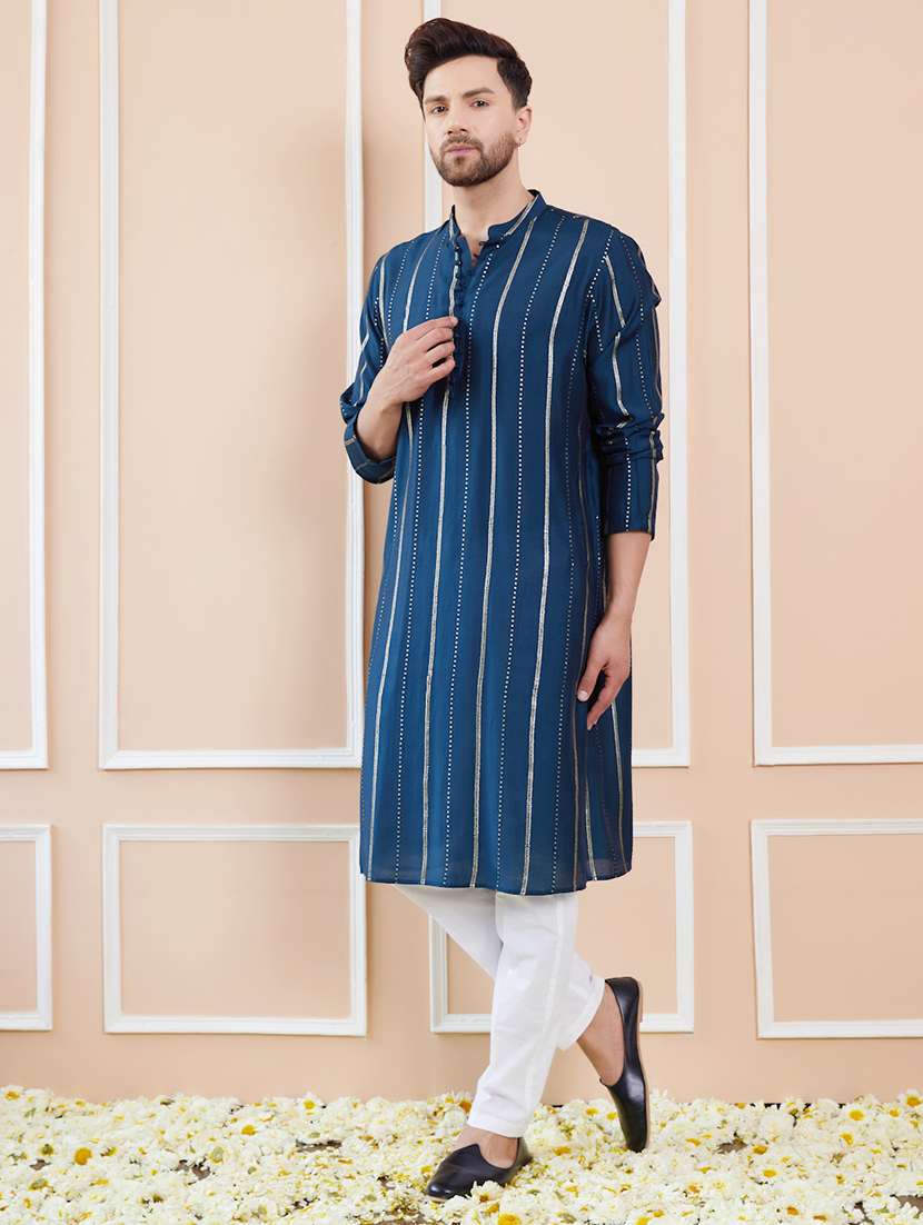 men self design long sleeve kurta - 22392109 -  Standard Image - 3