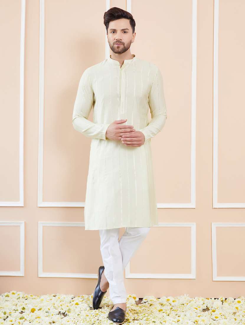 men self design long sleeve kurta