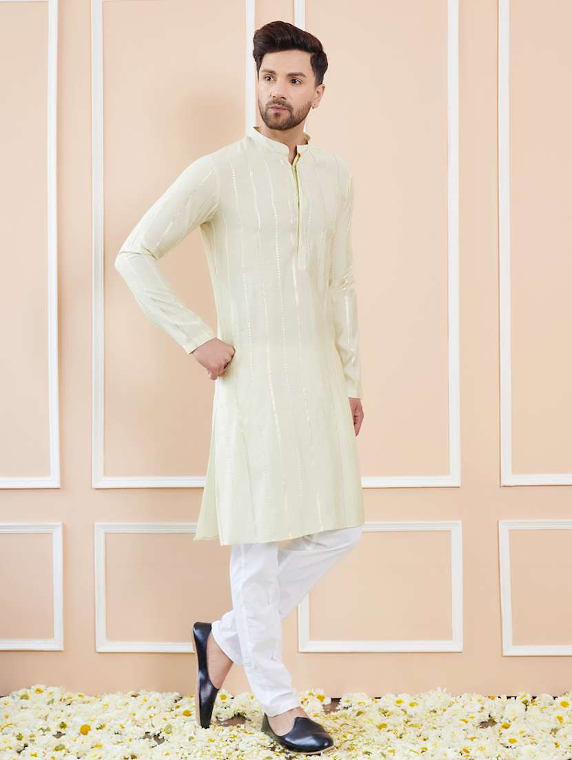 men self design long sleeve kurta - 22392110 -  Standard Image - 3