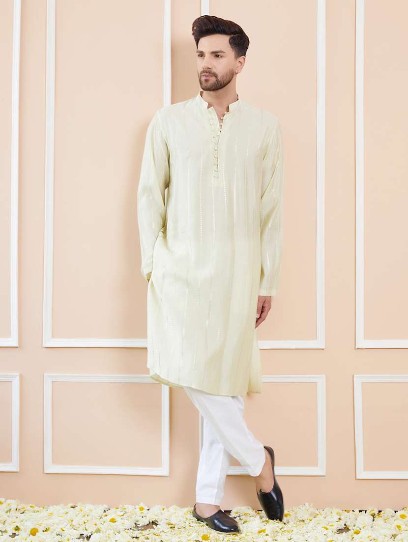 men self design long sleeve kurta