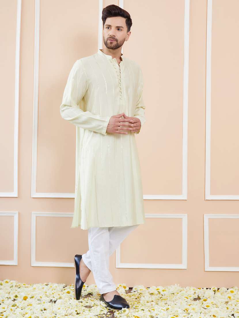 men self design long sleeve kurta - 22392111 -  Standard Image - 3