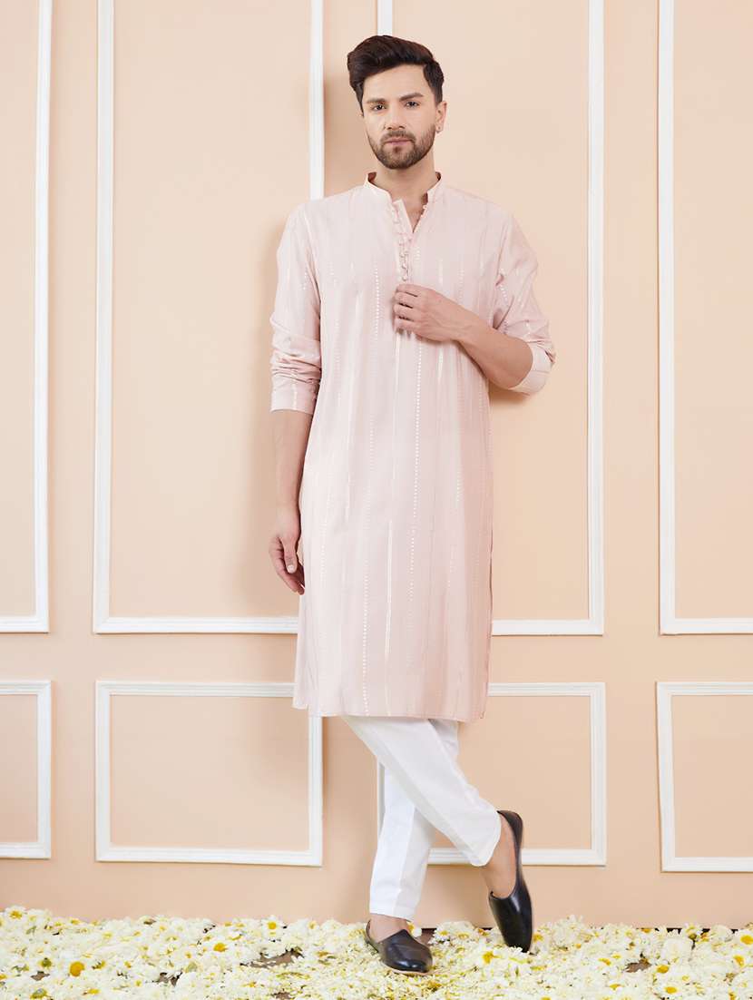men self design long sleeve kurta