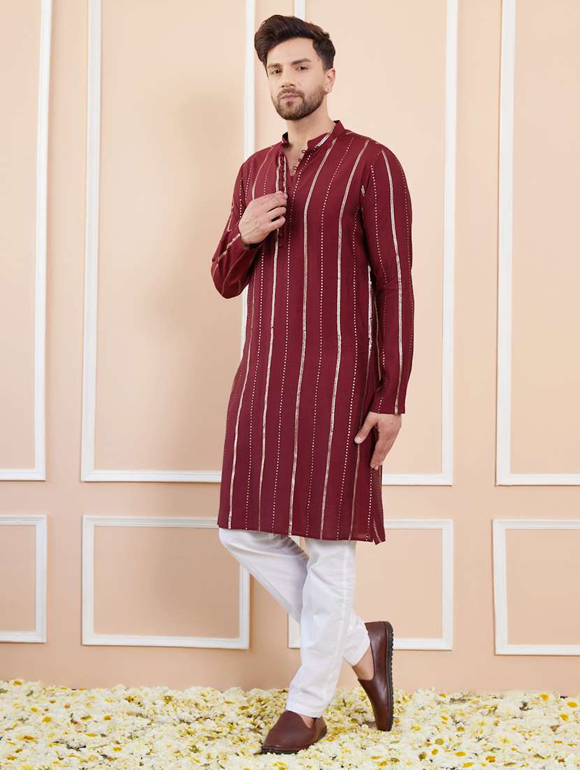 men self design long sleeve kurta - 22392113 -  Standard Image - 3