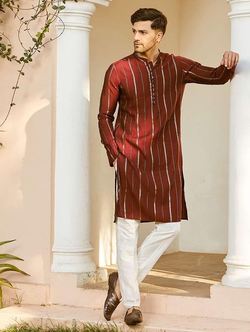 maroon silk blend long  kurta