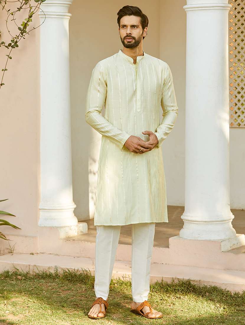 men self design long sleeve kurta
