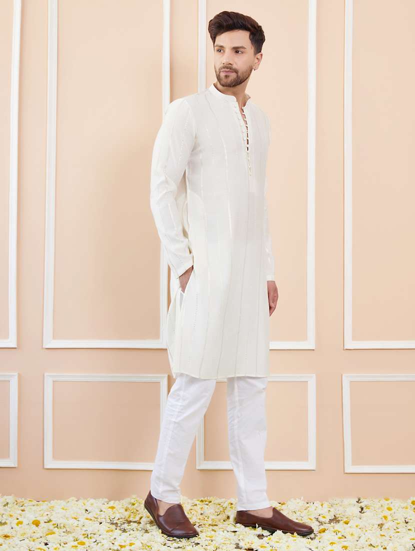 men self design long sleeve kurta - 22392117 -  Standard Image - 3