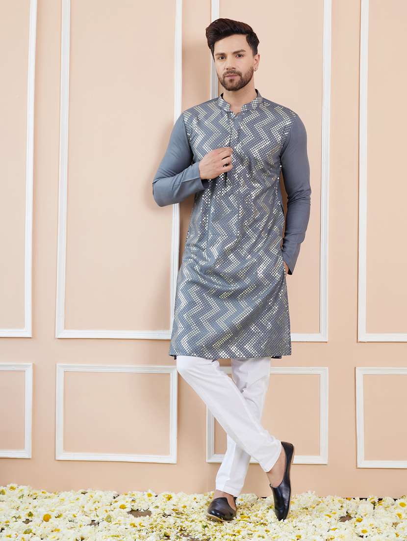 men self design long sleeve kurta - 22392118 -  Standard Image - 3