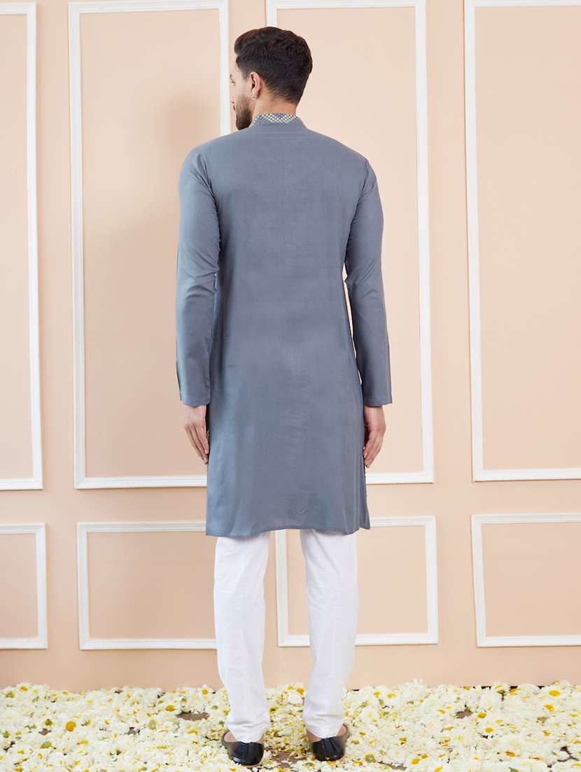 men self design long sleeve kurta - 22392118 -  Standard Image - 5