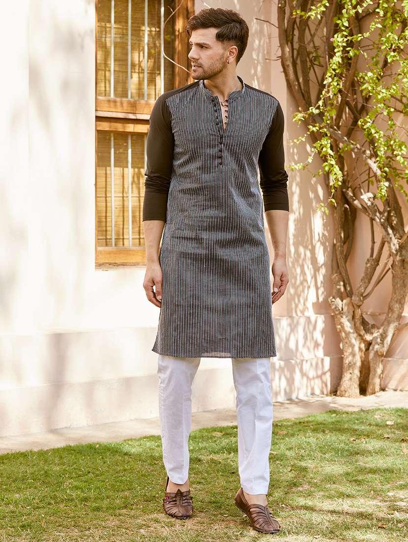 men self design mandarin neck long kurta