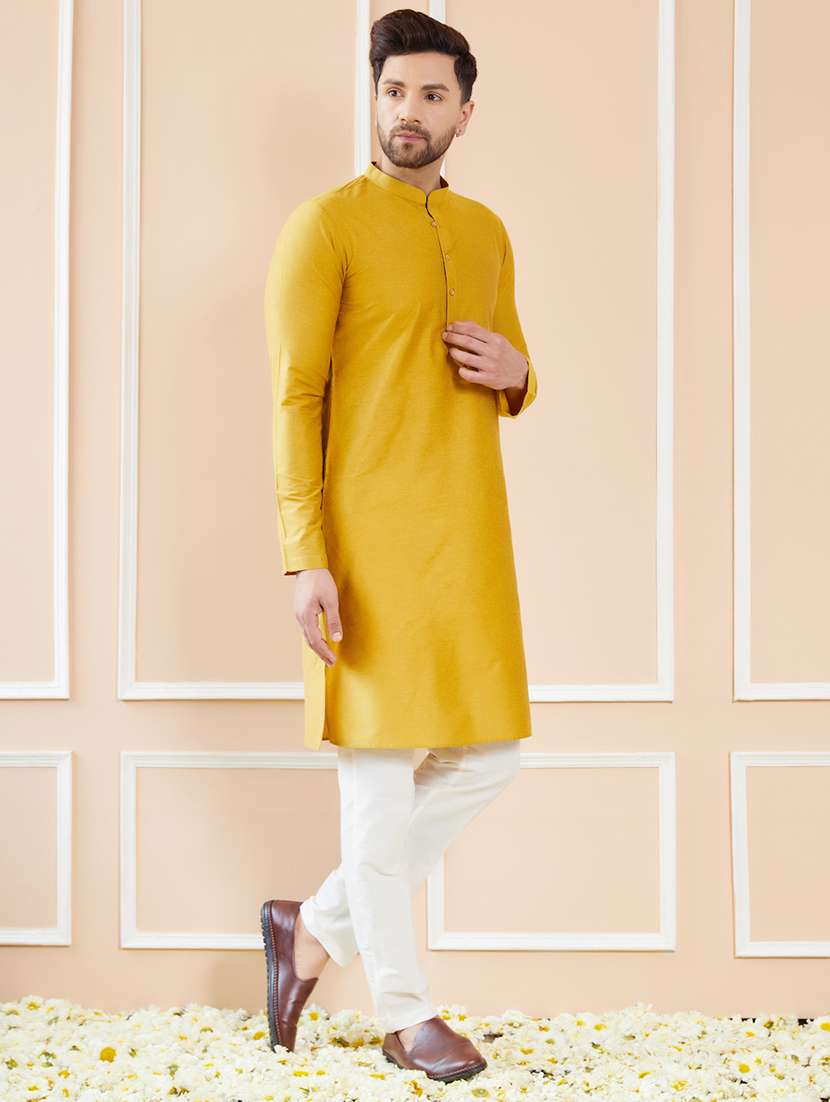 men solid mandarin neck long kurta - 22392135 -  Standard Image - 3