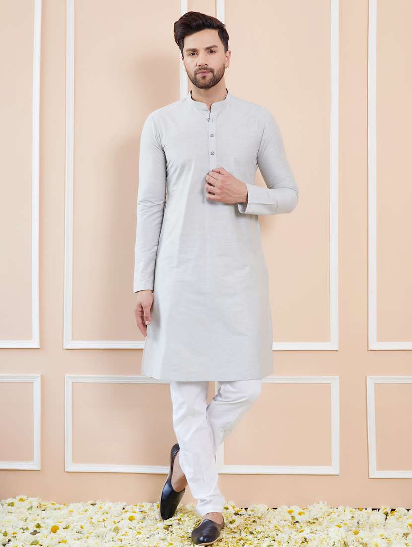 men solid mandarin neck long kurta