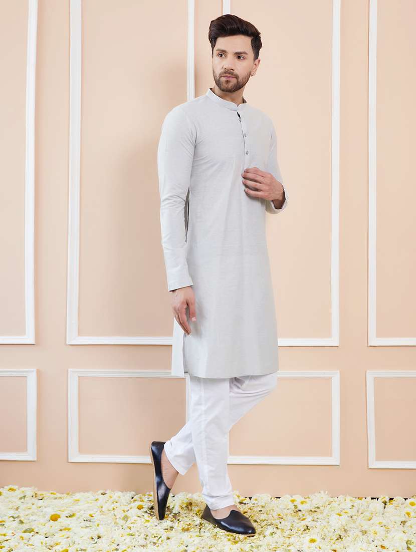 men solid mandarin neck long kurta - 22392139 -  Standard Image - 3