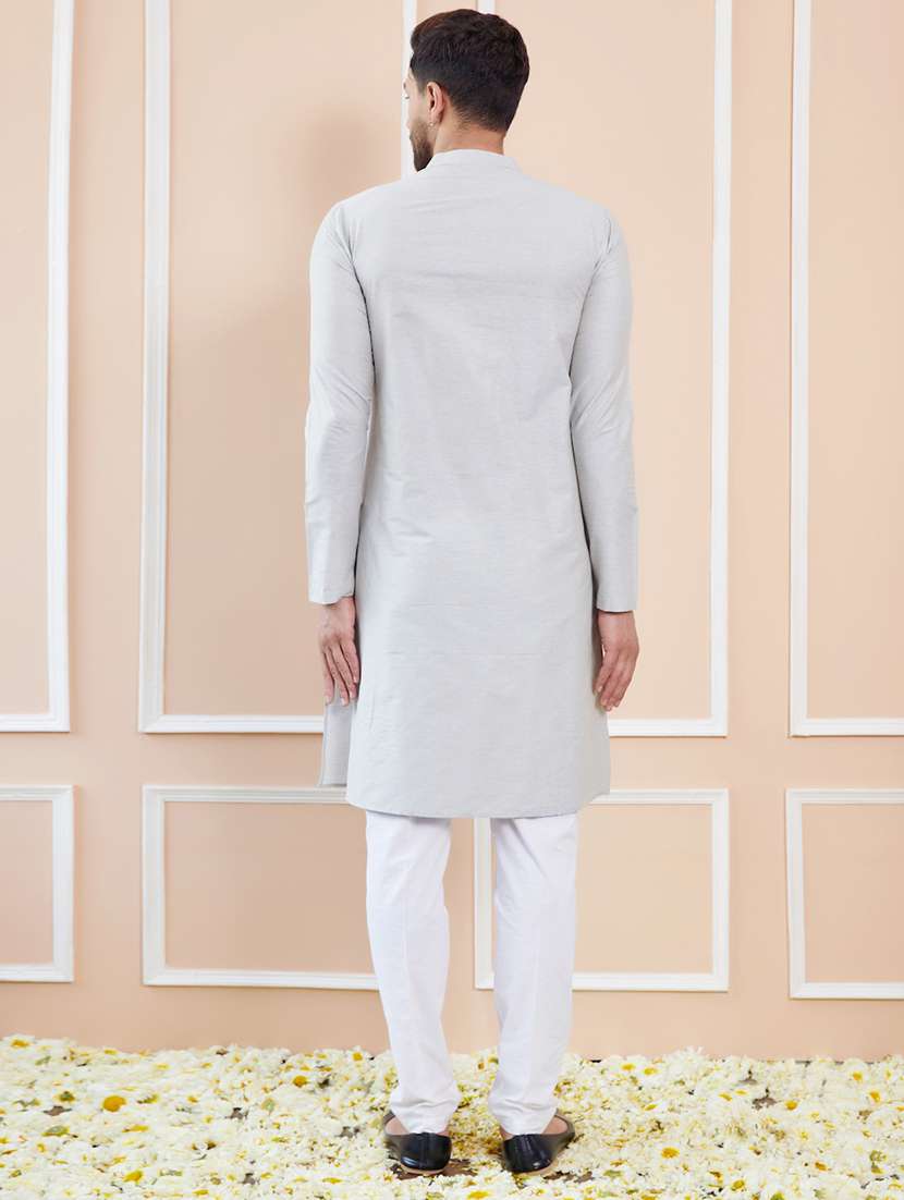 men solid mandarin neck long kurta - 22392139 -  Standard Image - 5