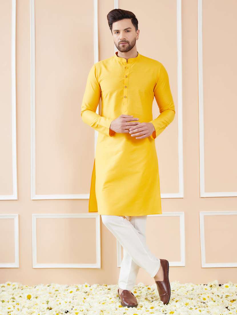 men solid mandarin neck long kurta