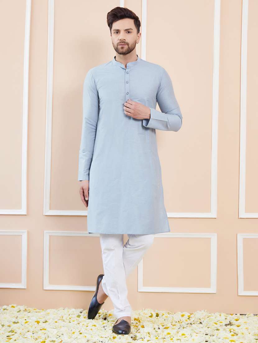 men solid mandarin neck long kurta