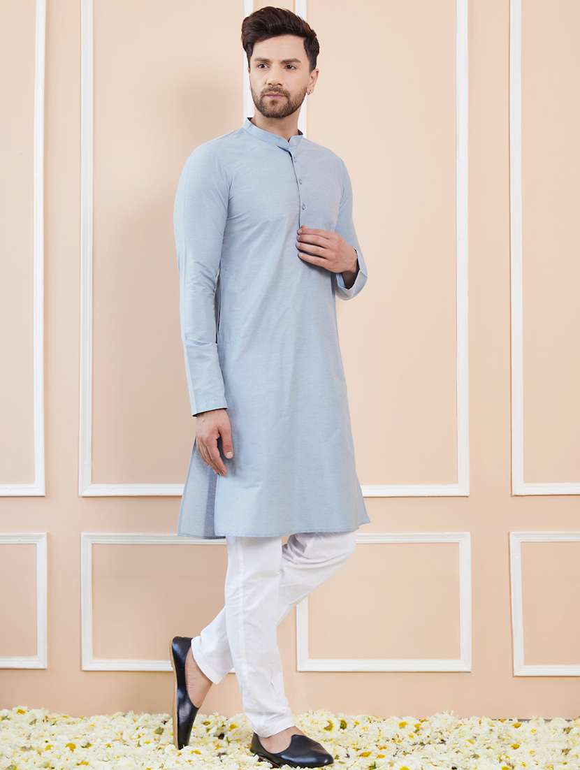 men solid mandarin neck long kurta - 22392145 -  Standard Image - 3