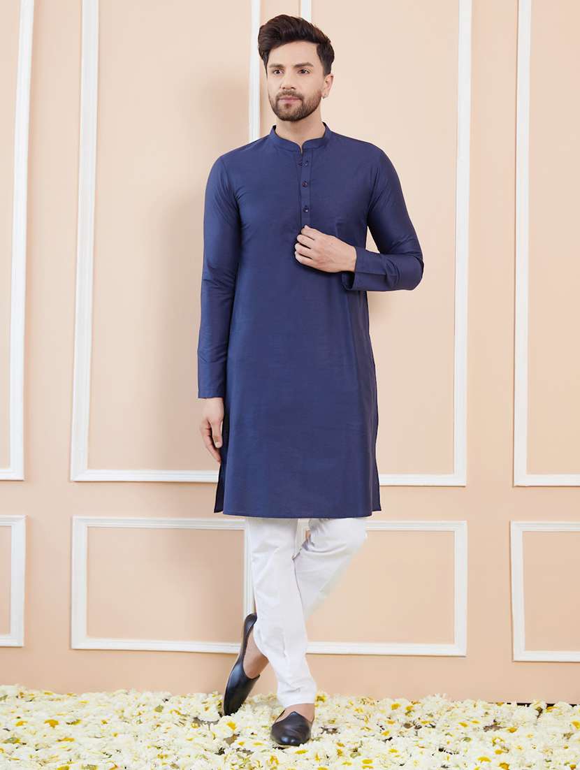 men solid mandarin neck long kurta