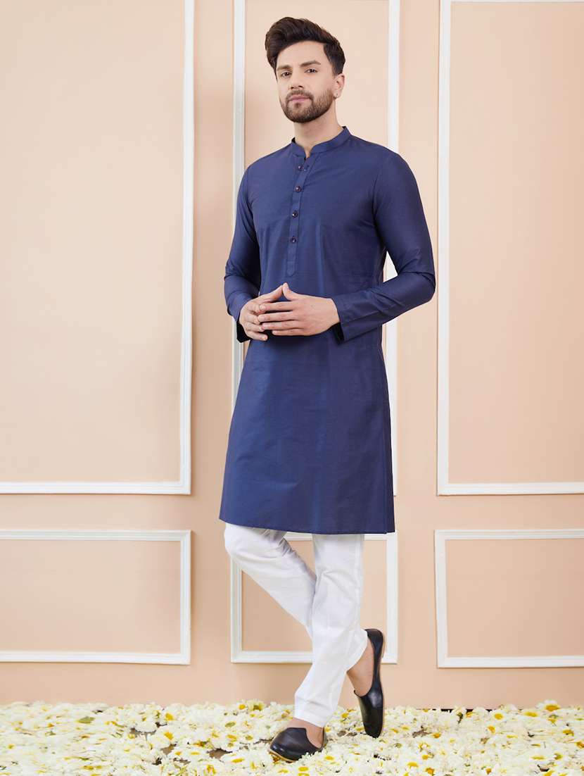 men solid mandarin neck long kurta - 22392146 -  Standard Image - 3