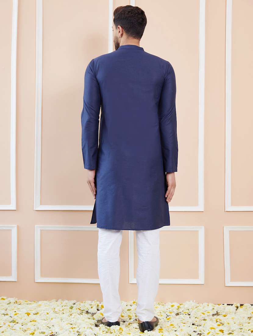 men solid mandarin neck long kurta - 22392146 -  Standard Image - 5