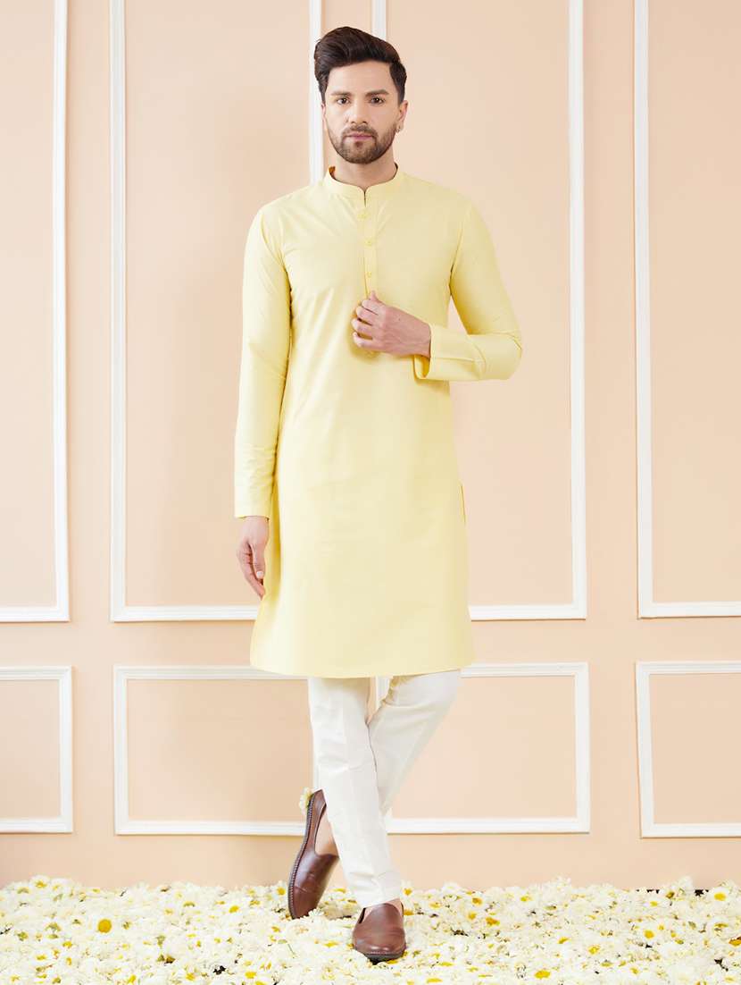 men solid mandarin neck long kurta