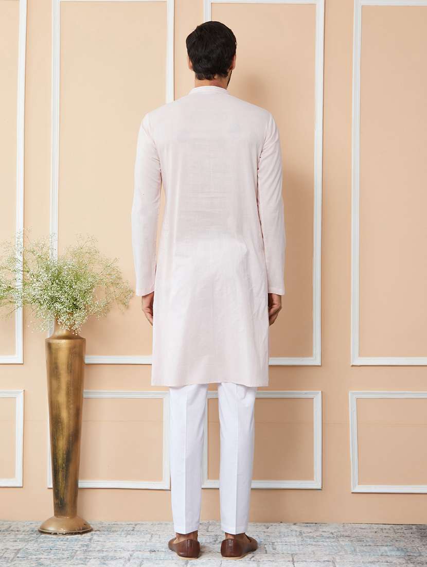 men solid with work mandarin neck long kurta - 22392157 -  Standard Image - 5