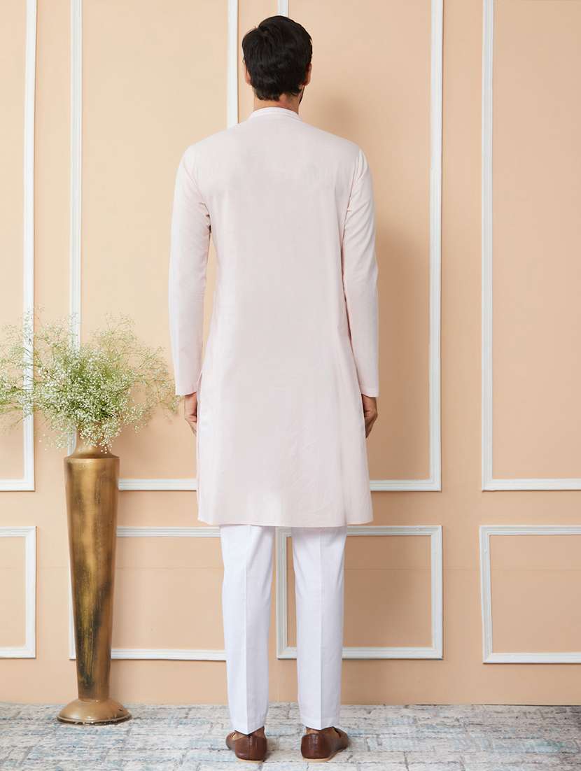 men solid with work mandarin neck long kurta - 22392158 -  Standard Image - 5