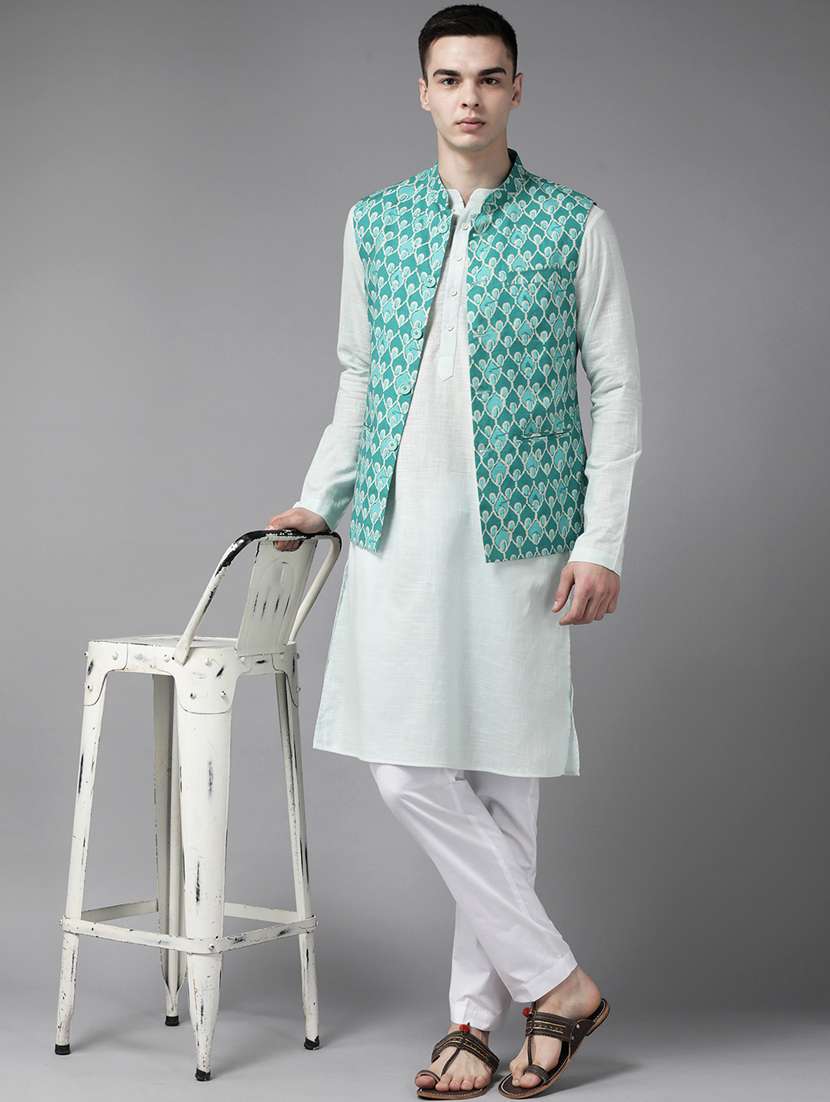 men printed sleeveless nehru jacket