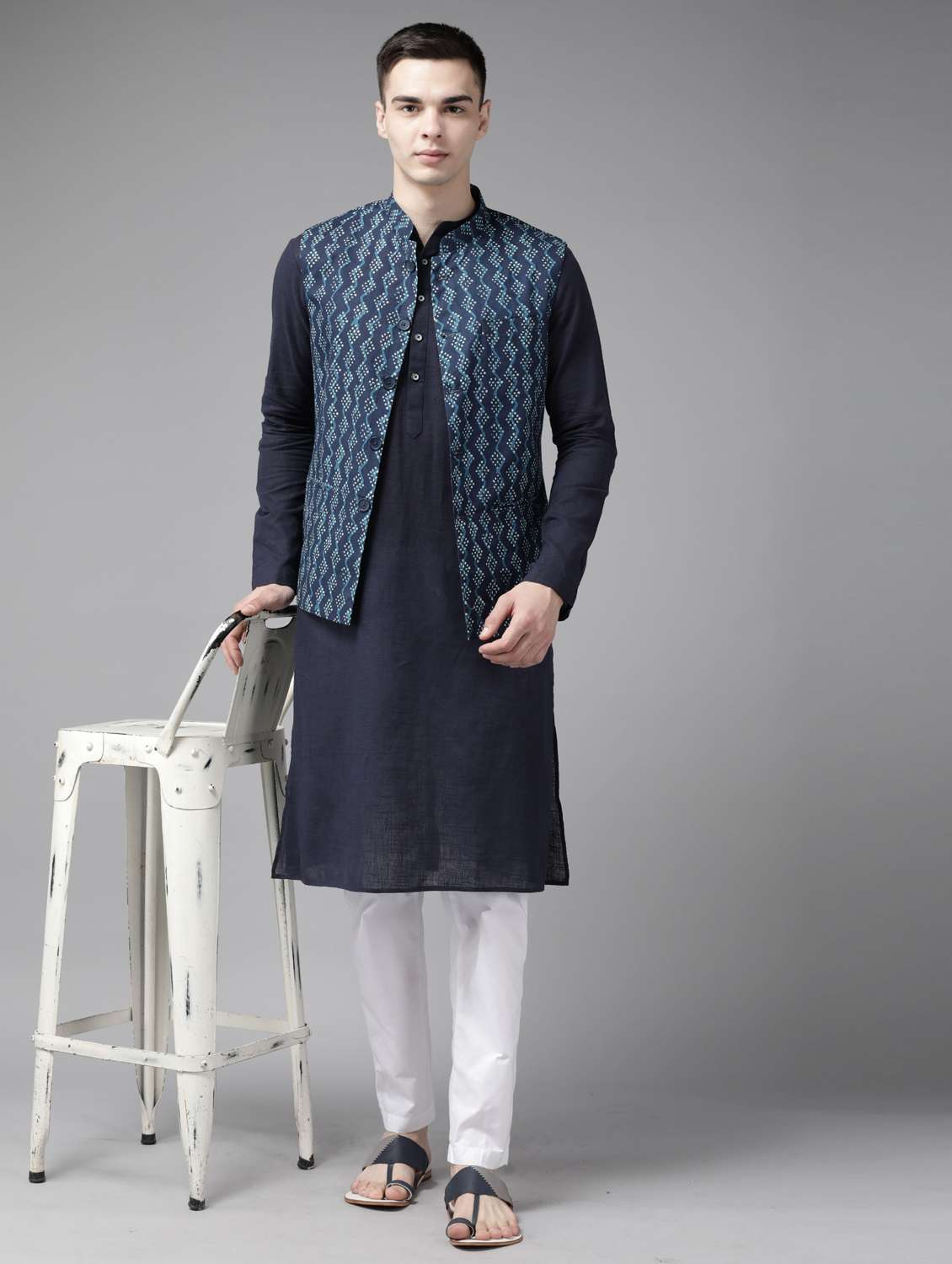 blue cotton nehru jacket
