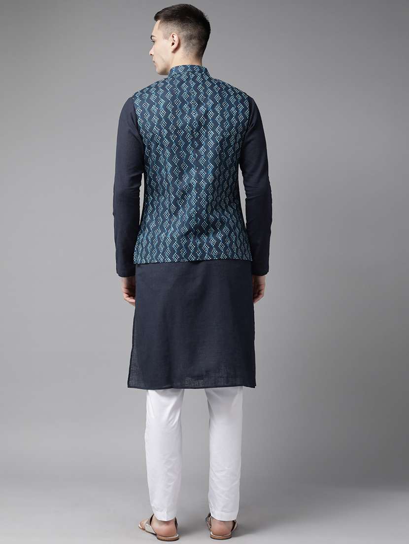 blue cotton nehru jacket - 22392174 -  Standard Image - 3