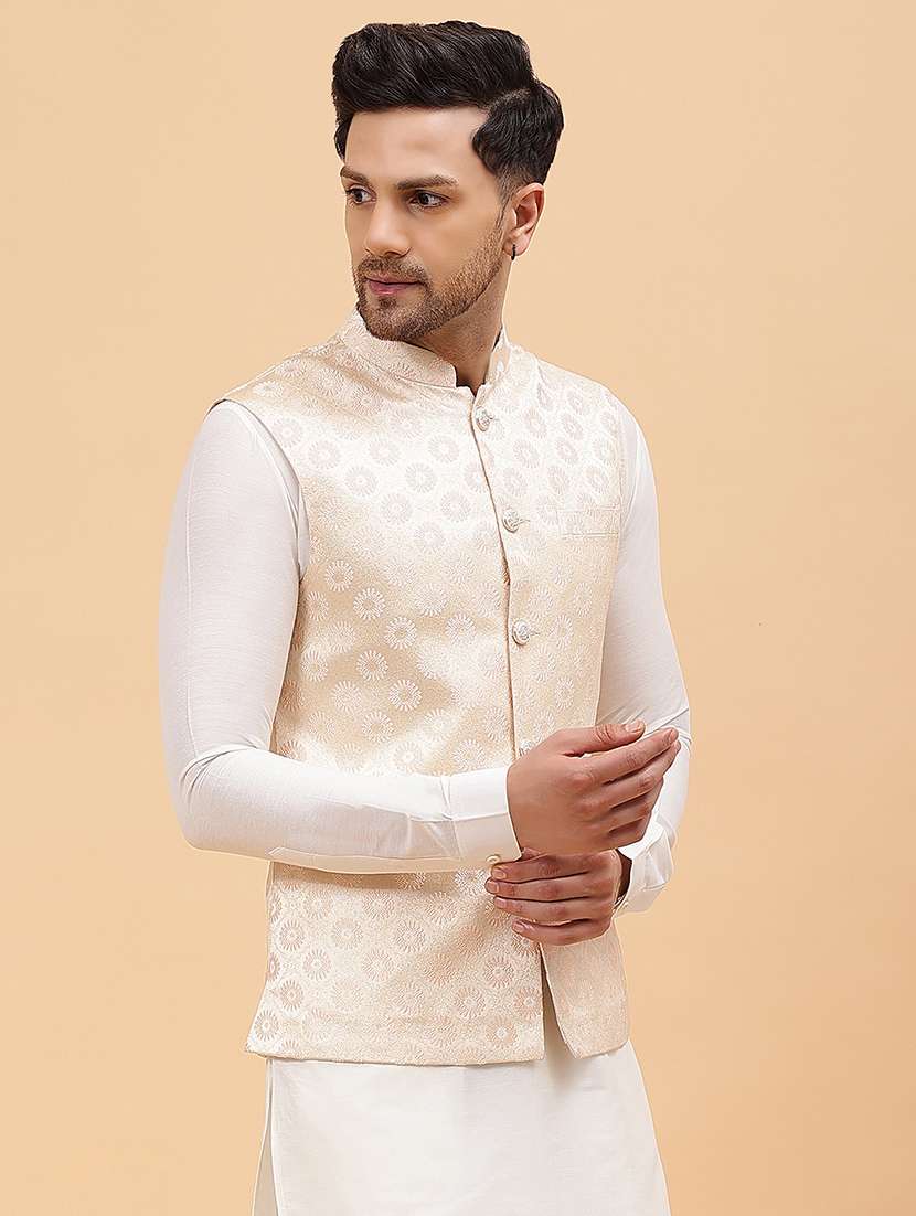 men self design sleeveless nehru jacket - 22392180 -  Standard Image - 3