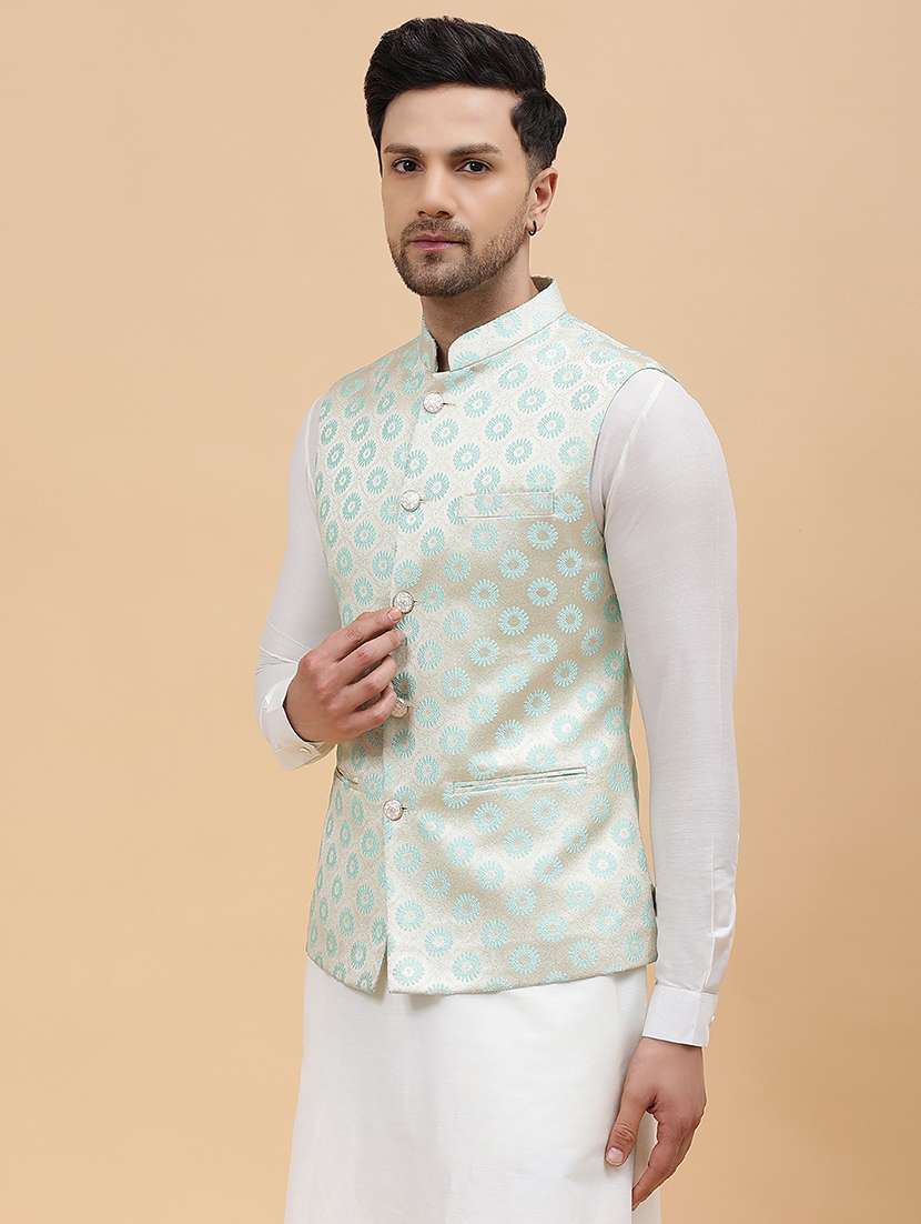 men self design sleeveless nehru jacket - 22392185 -  Standard Image - 3