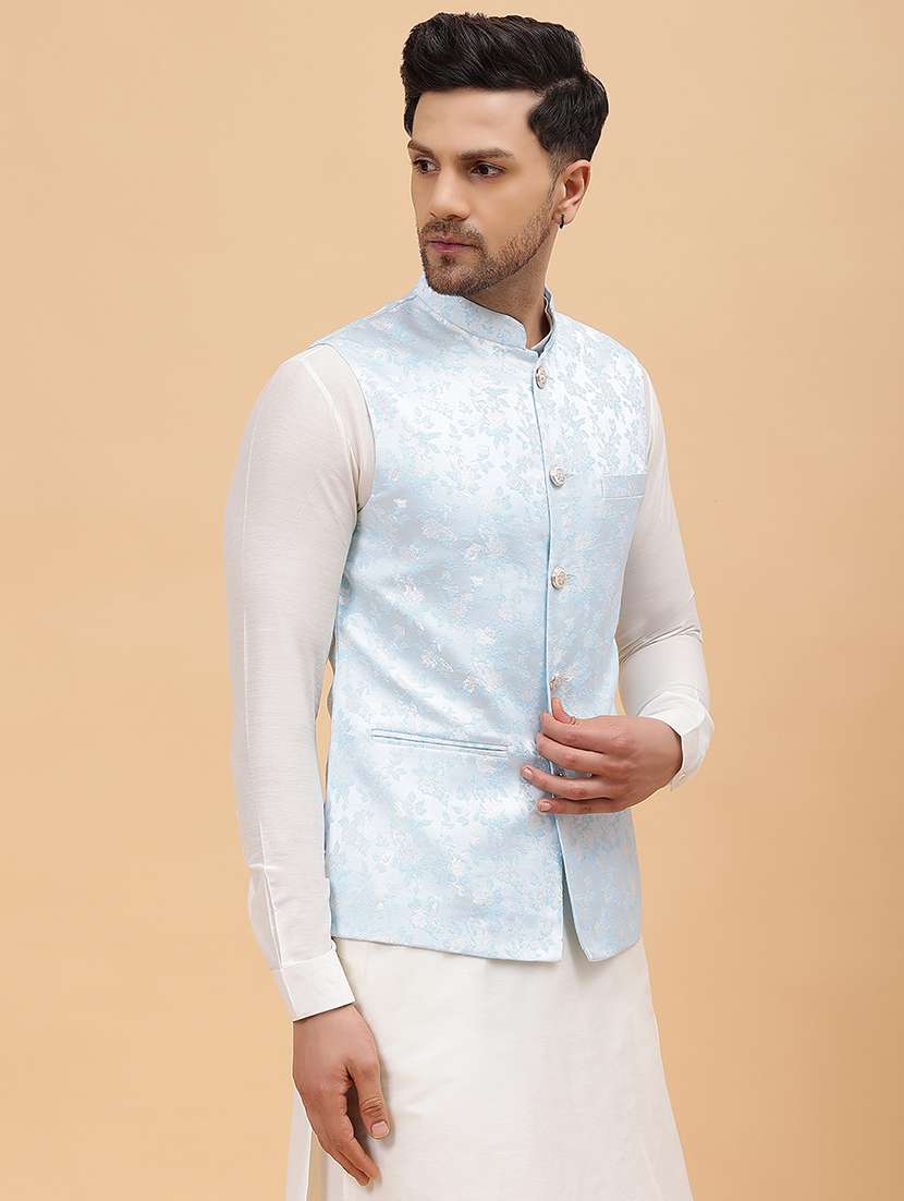 men printed sleeveless nehru jacket - 22392186 -  Standard Image - 3